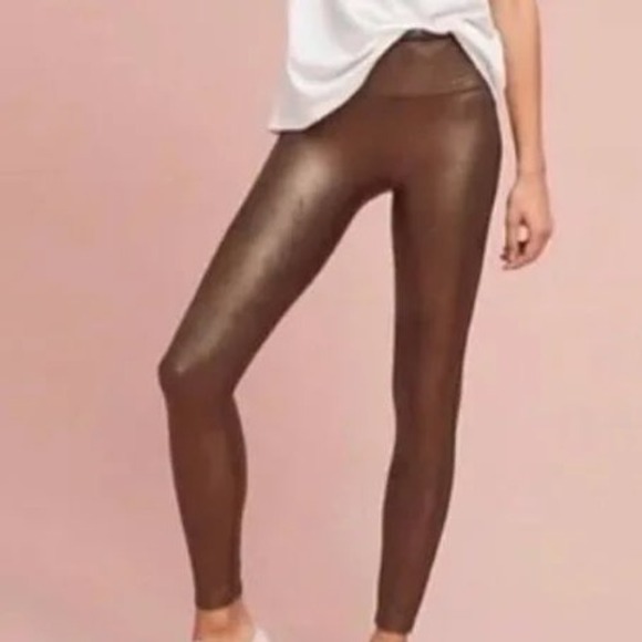 Spanx Faux Leather Leggings in Bronze Metal Size Large - Picture 1 of 11